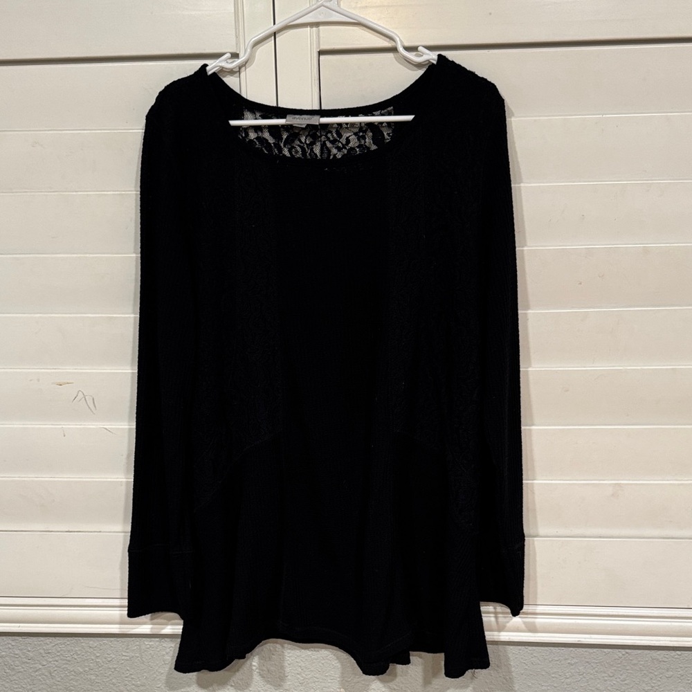 Avenue Black Lace Detail Long Sleeve Top